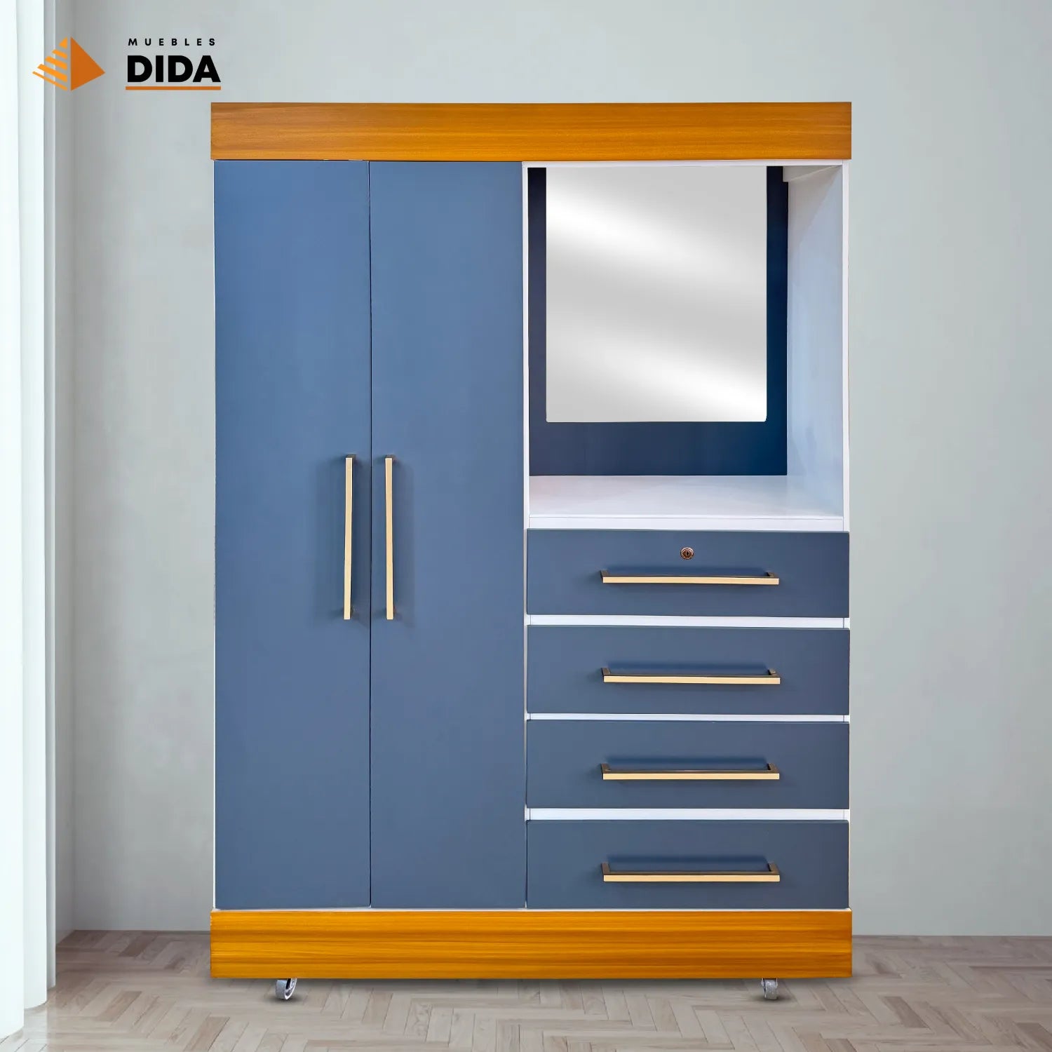 Closet tocador gris moderno con espejo y cajones de MUEBLES DIDA modelo LL04
