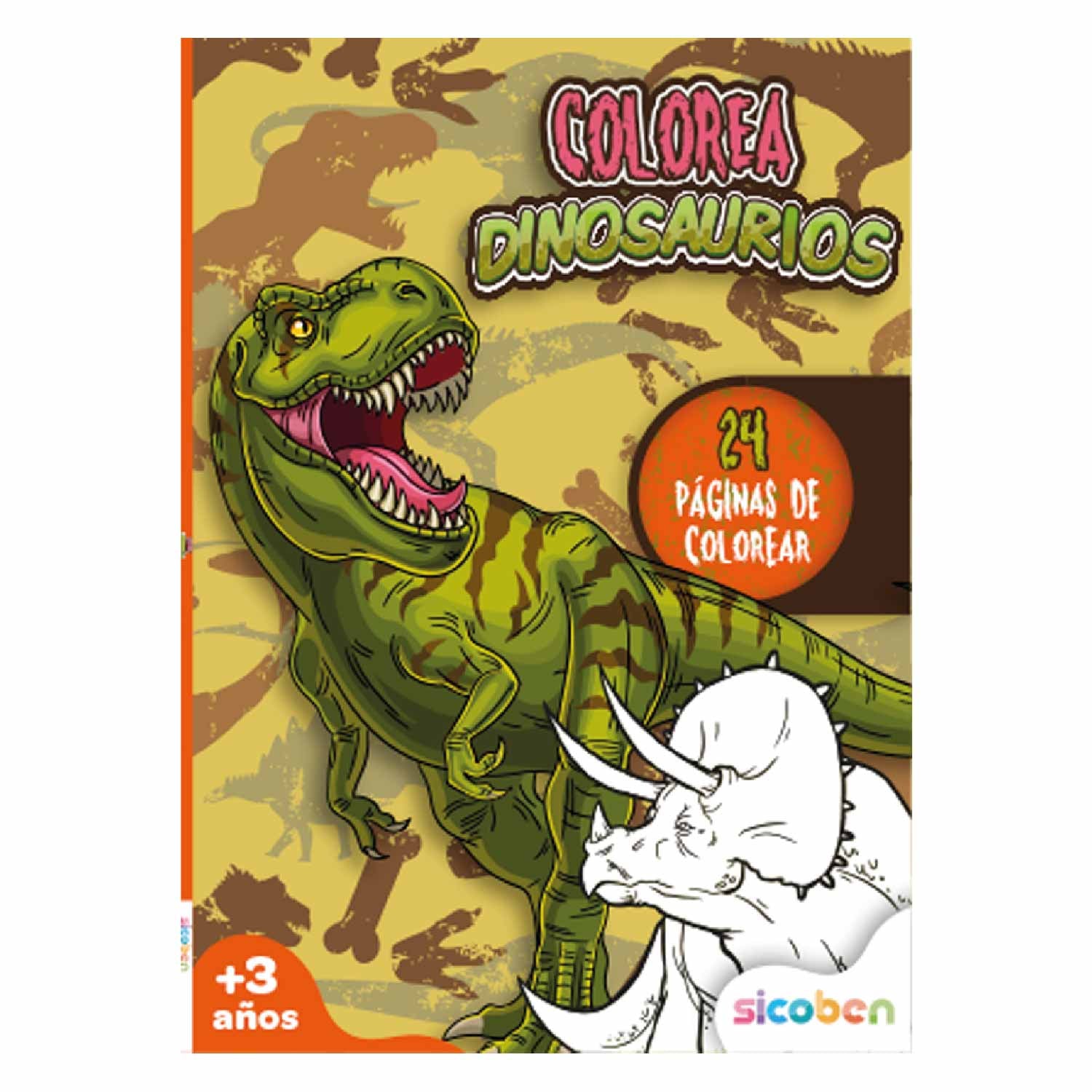 Libro de colorear dinosaurios, portada colorida, ideal para niños mayores de tres años