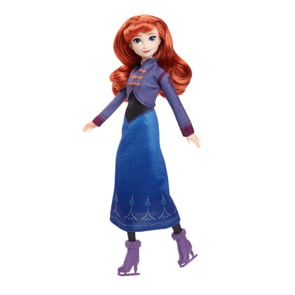 Muñeca Disney Princess Anna con vestido azul y patines, lista para el hielo