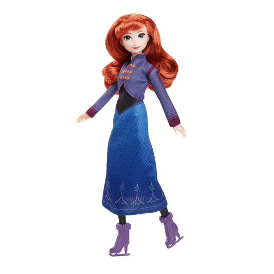 Muñeca Disney Princess Anna con vestido azul y patines, lista para el hielo