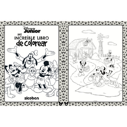 libro para colorear Disney con personajes, portada y páginas interiores