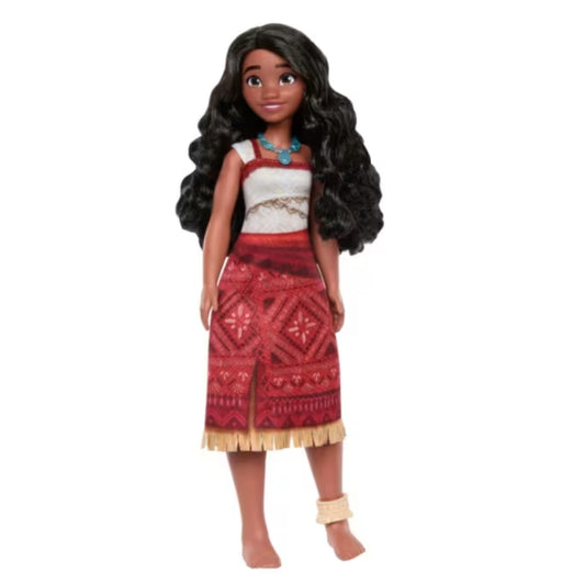 Muñeca Disney Princesas Moana con vestido tradicional y cabello rizado, vista frontal