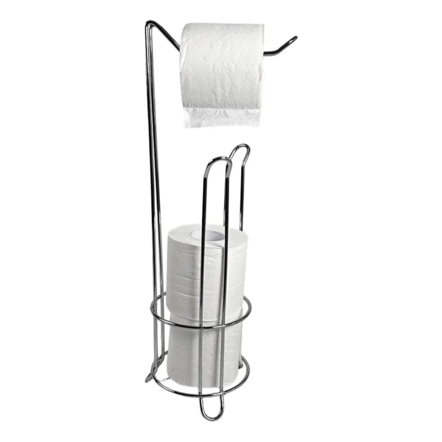 Dispensador de papel higiénico cromado con soporte, baño moderno