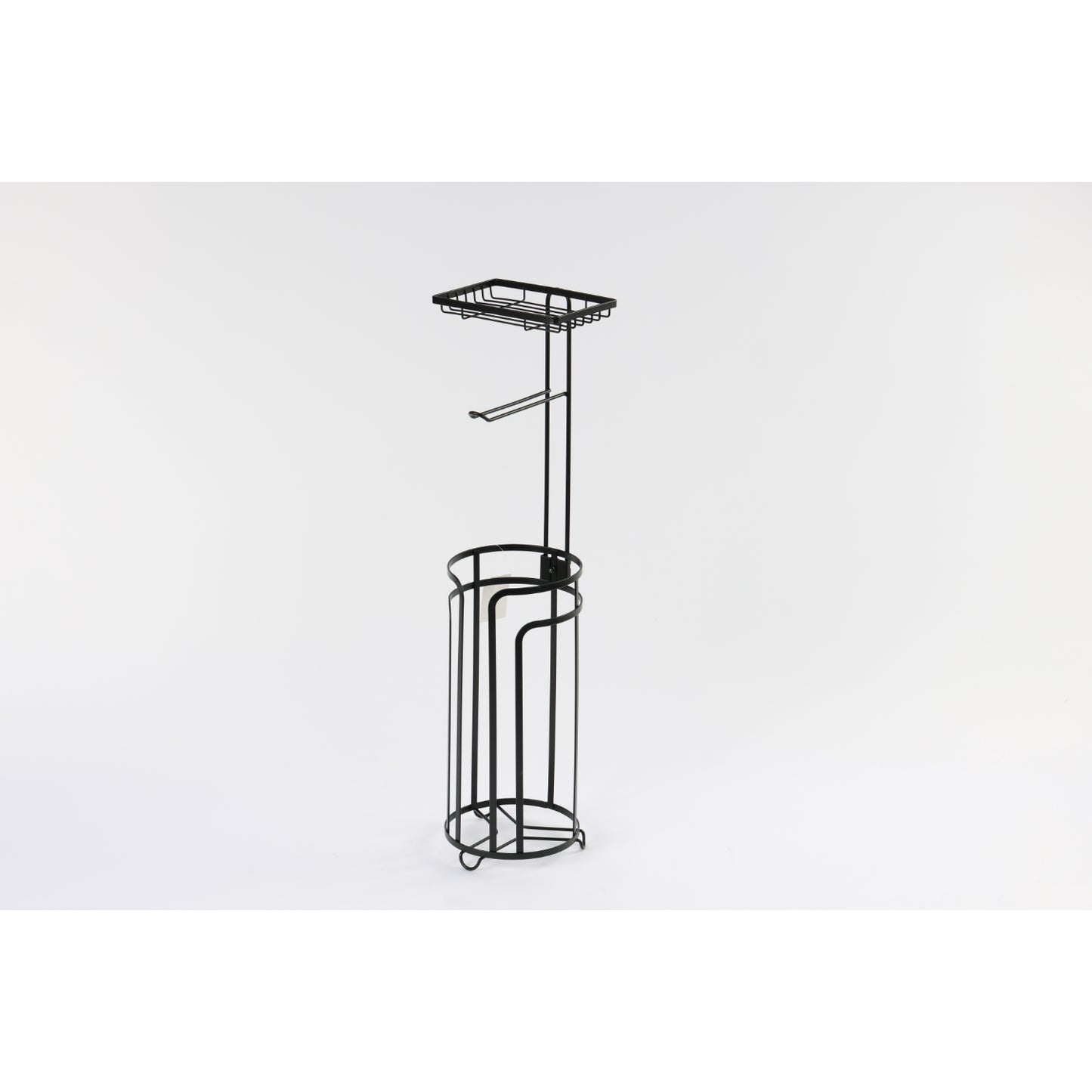 Dispensador negro en metal, vista frontal, ideal para organización en casa