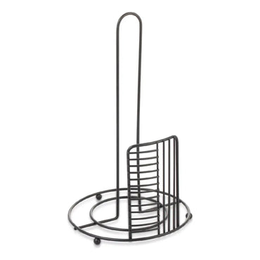 Dispensador negro de papel en forma de soporte, vista lateral, hogar