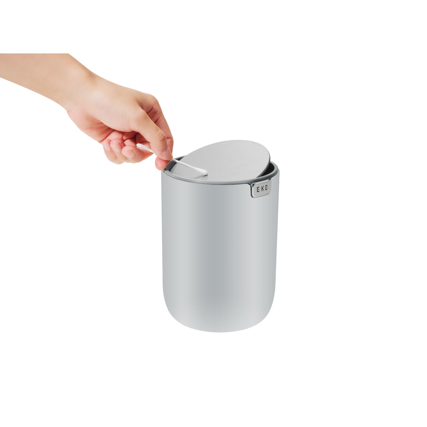 Papelera de mesa EKO modelo LL02 blanca con tapa abatible y diseño moderno