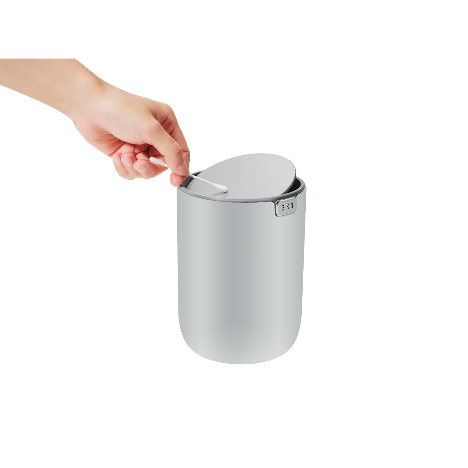 Papelera de mesa EKO modelo LL02 blanca con tapa abatible y diseño moderno