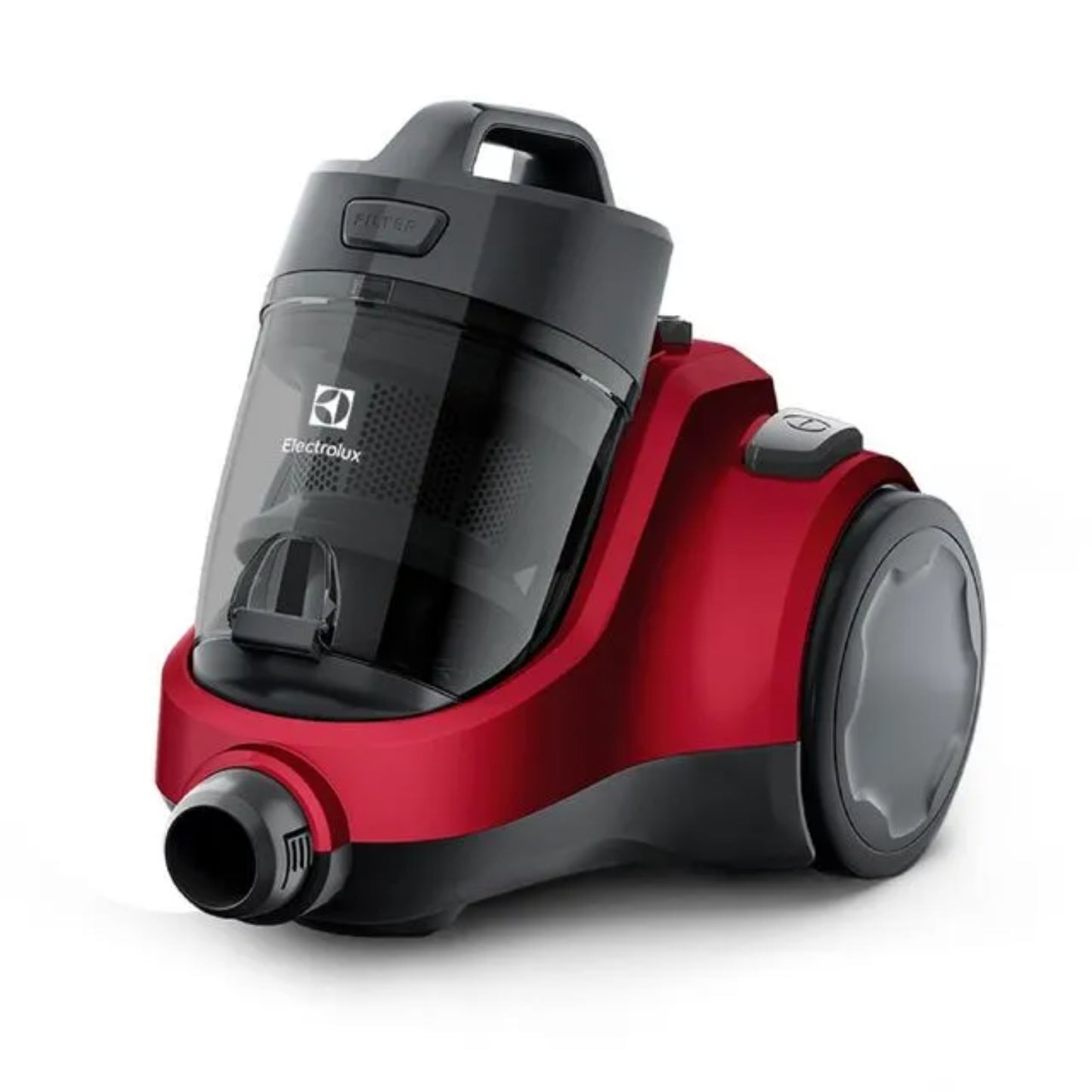 Aspiradora Electrolux roja, vista lateral con tanque transparente