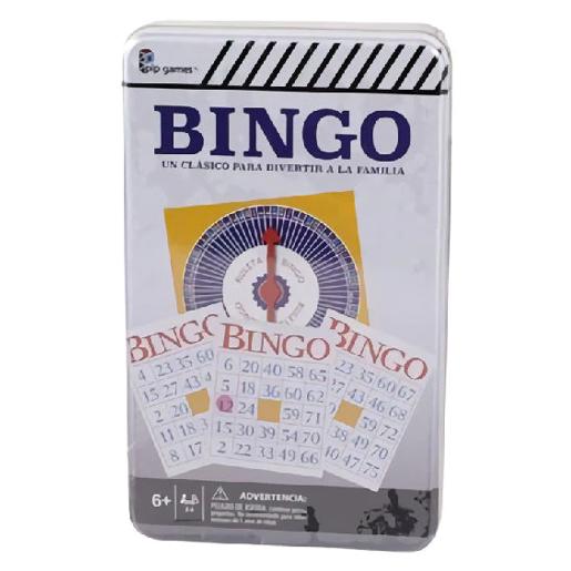 juego de mesa Bingo clásico en caja metálica con tarjetas y bolas numeradas