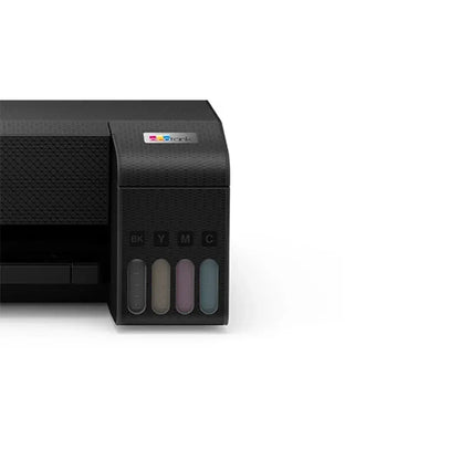 Impresora Epson negra frontal con tanque de tinta y botones