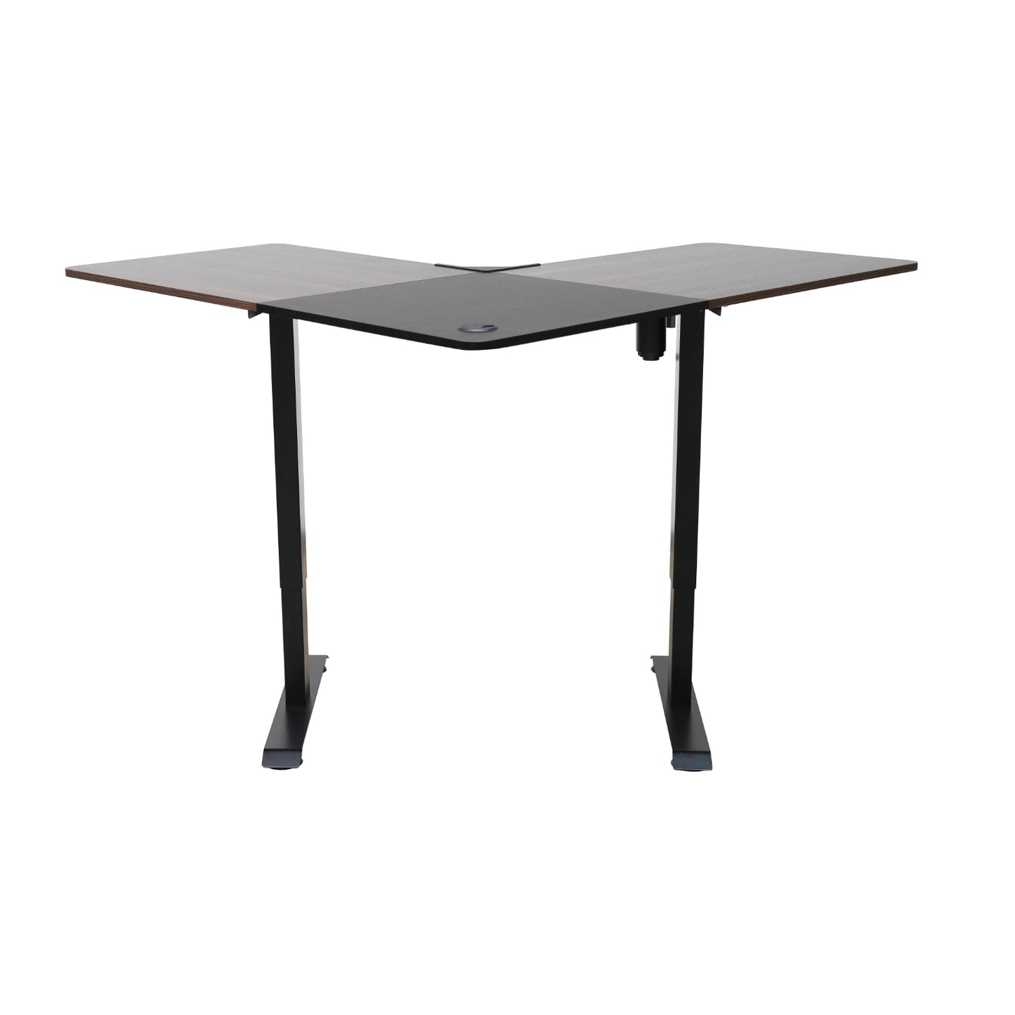 Escritorio negro en forma de L, ideal para espacios de trabajo y estudio