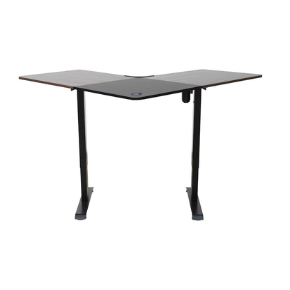 Escritorio negro en forma de L, ideal para espacios de trabajo y estudio