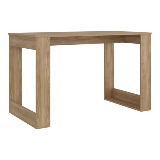escritorio de madera clara, vista frontal, ideal para oficina o estudio