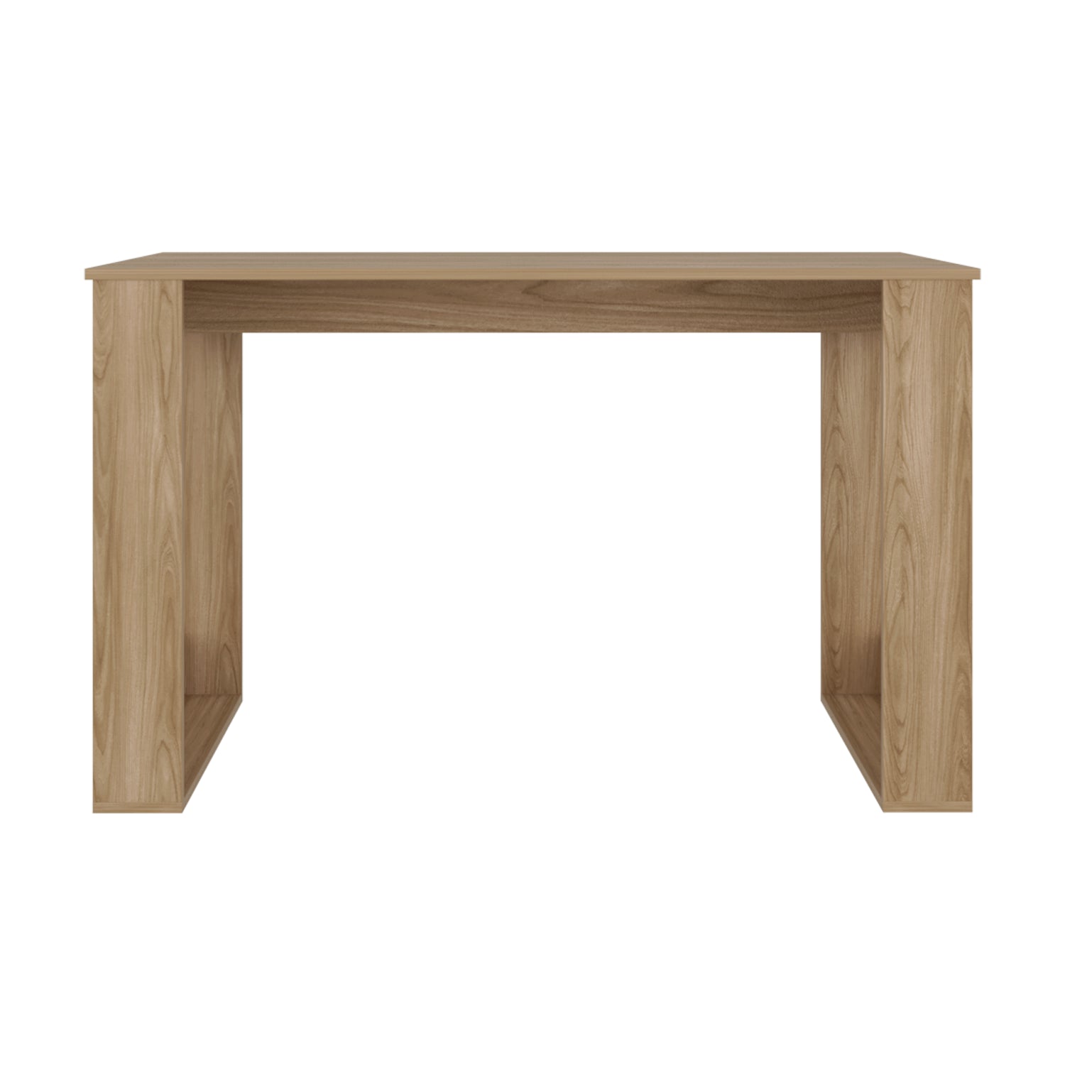 escritorio de madera claro, vista frontal, oficina moderna