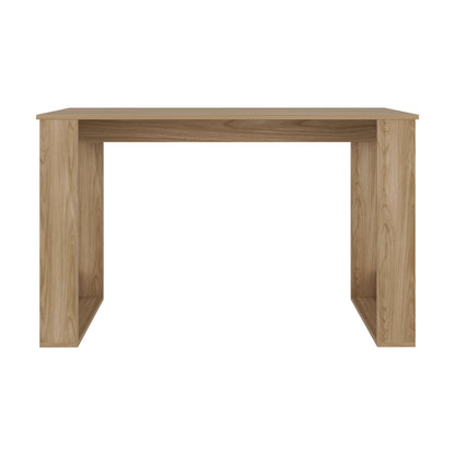 escritorio de madera claro, vista frontal, oficina moderna
