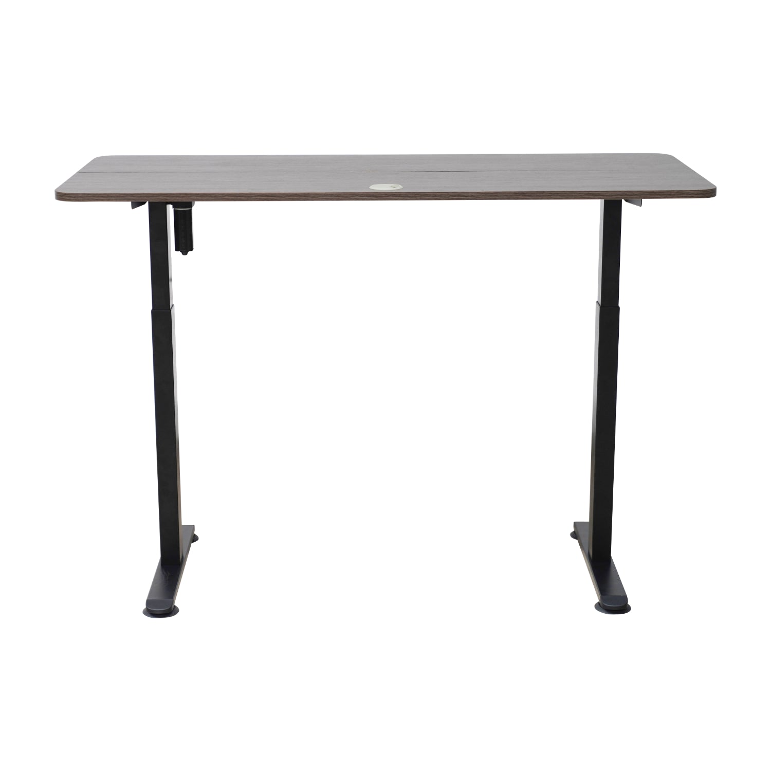 Escritorio marrón frontal, oficina con soporte ajustable