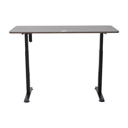 Escritorio marrón frontal, oficina con soporte ajustable