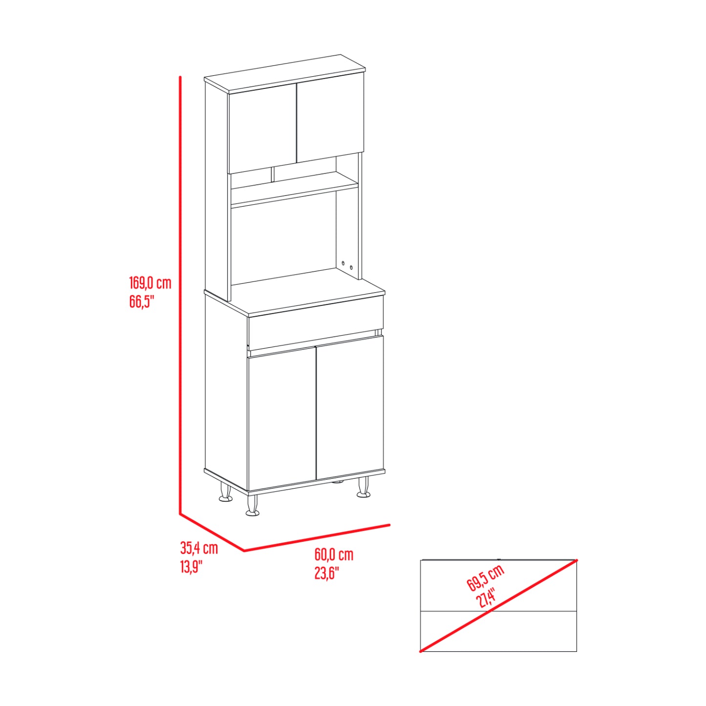 Alacena blanca con puertas, vista frontal, ideal para la cocina.