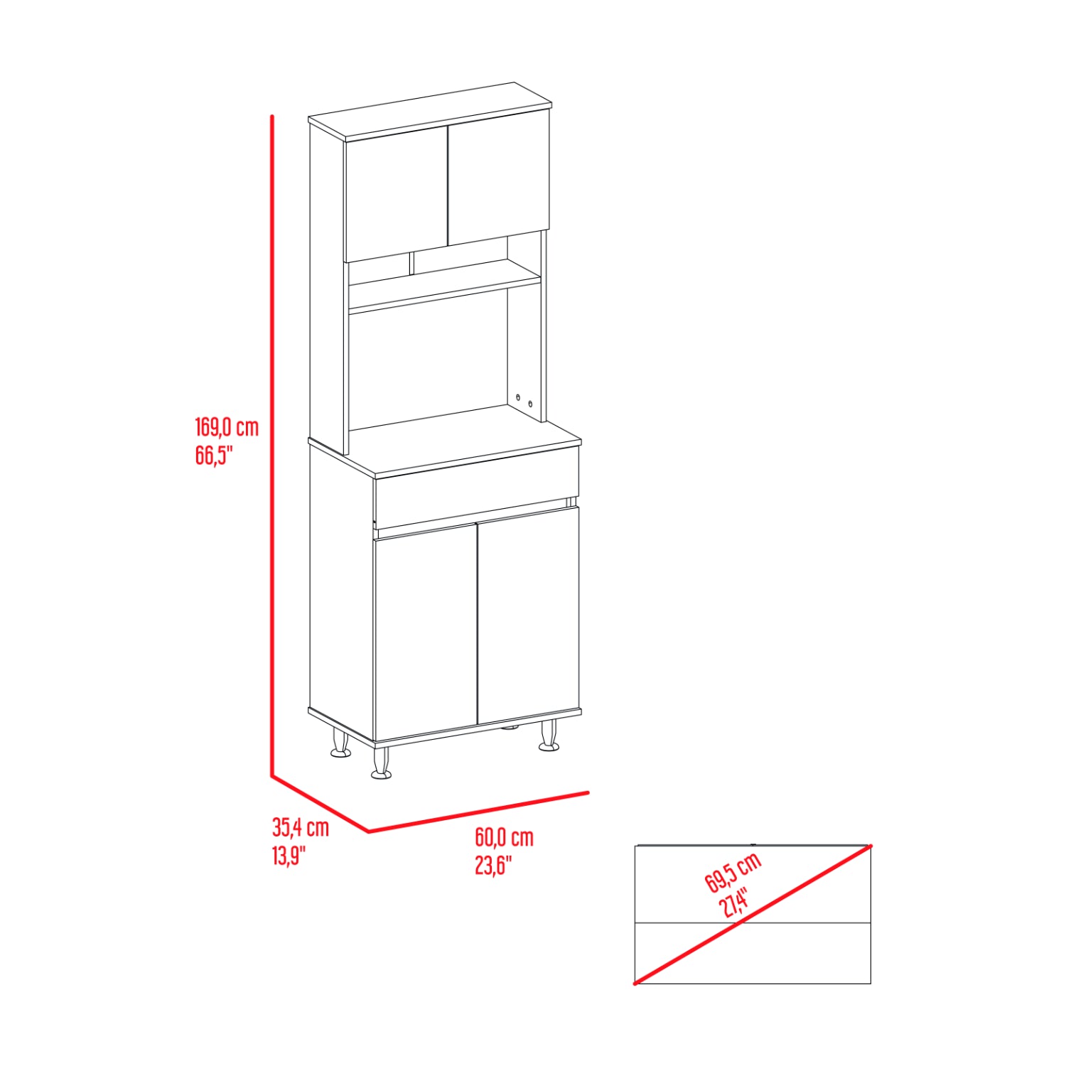 Alacena blanca con puertas, vista frontal, ideal para la cocina.