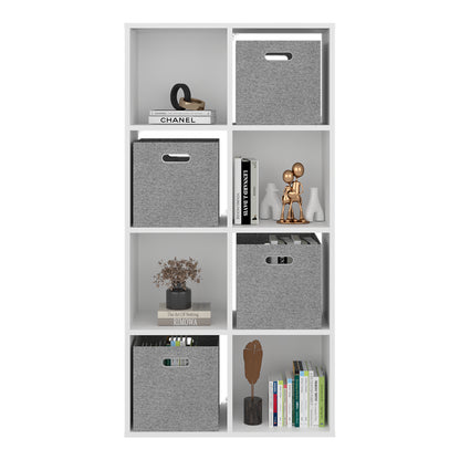 Estanter blanca con seis cubos grises, ideal para organización del hogar