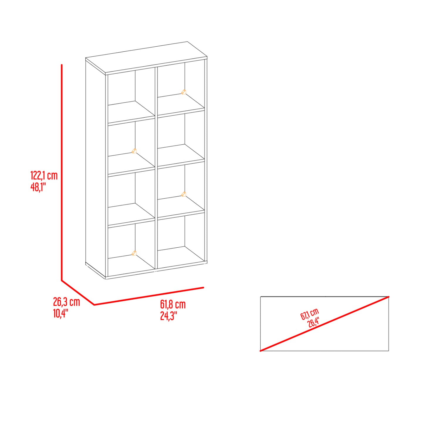 Estantería blanca con ocho compartimentos, diseño moderno para almacenamiento en casa