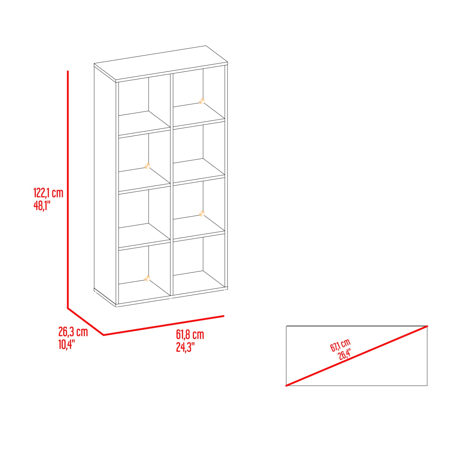 Estantería blanca con ocho compartimentos, diseño moderno para almacenamiento en casa