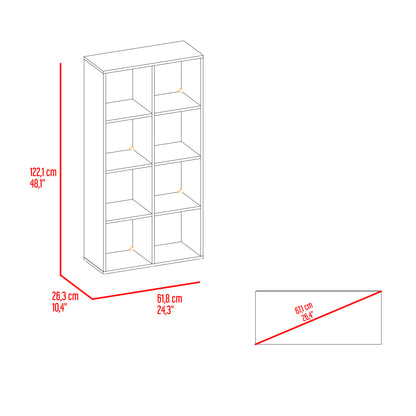 Estantería blanca con ocho compartimentos, diseño moderno para almacenamiento en casa