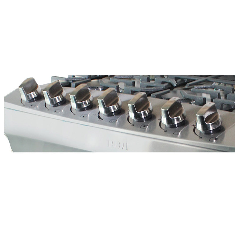 Panel de control de estufa a gas RCA 6 quemadores con perillas de acero inoxidable para una cocción eficiente