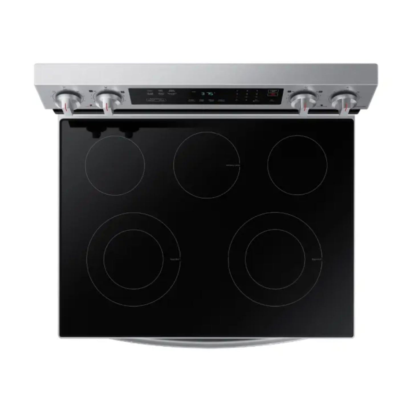 Cocina eléctrica Samsung plateada vista superior con cuatro quemadores