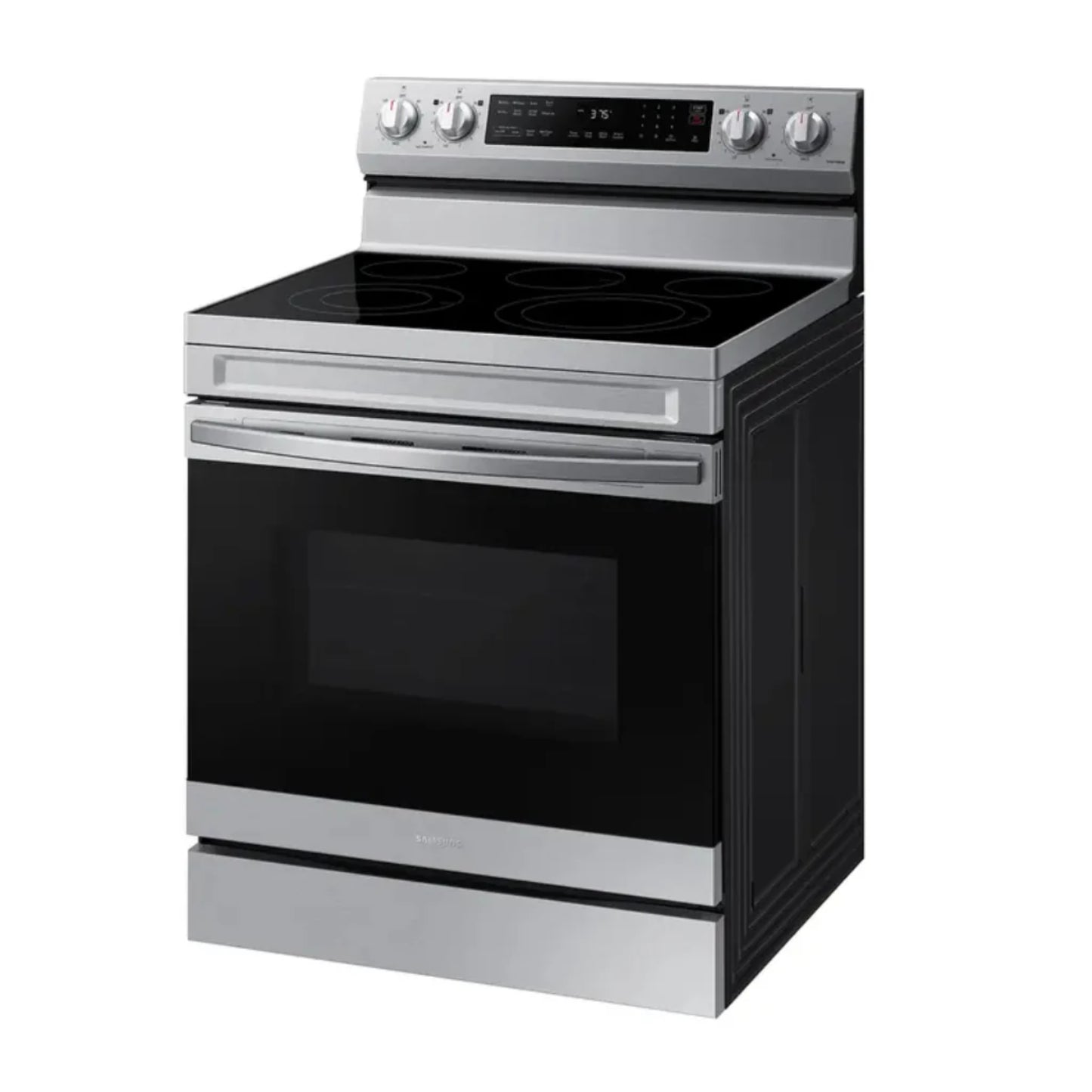 Cocina SAMSUNG negra y plateada vista frontal, ideal para cocinas modernas