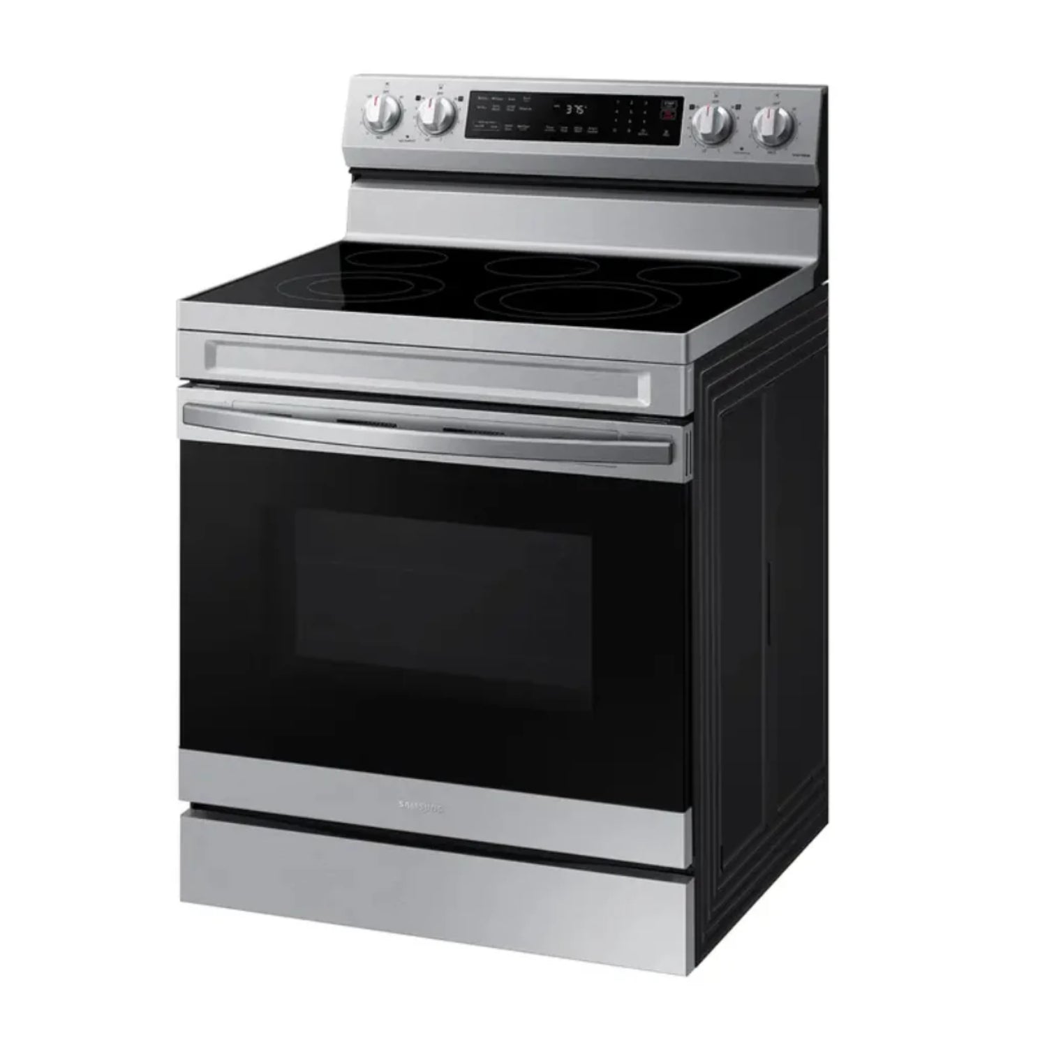 Cocina SAMSUNG negra y plateada vista frontal, ideal para cocinas modernas