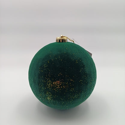 Felpa verde esférica decorativa, brillo sutil, adorno navideño elegante
