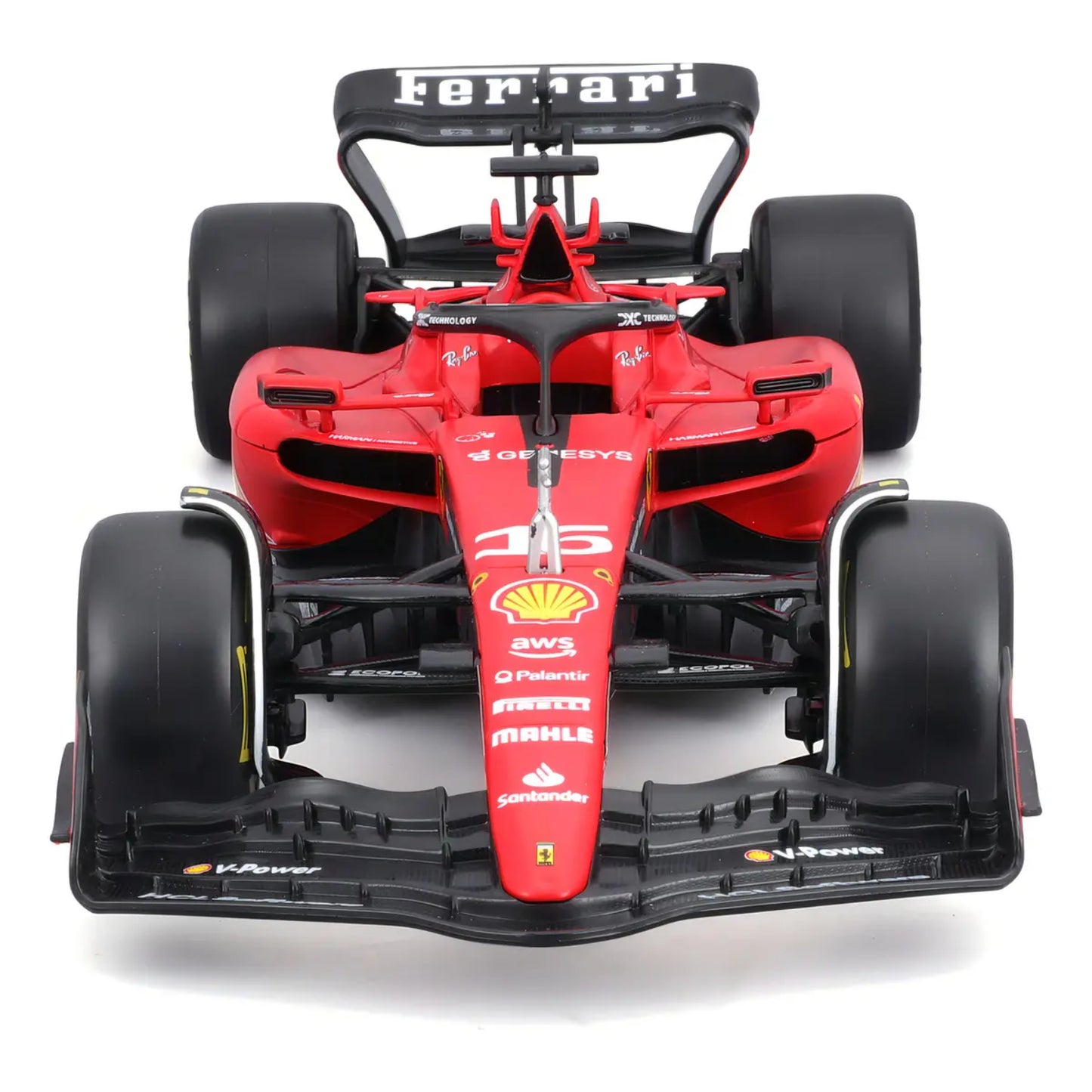 Modelo de auto Ferrari rojo, vista frontal, detalle y acabado realista
