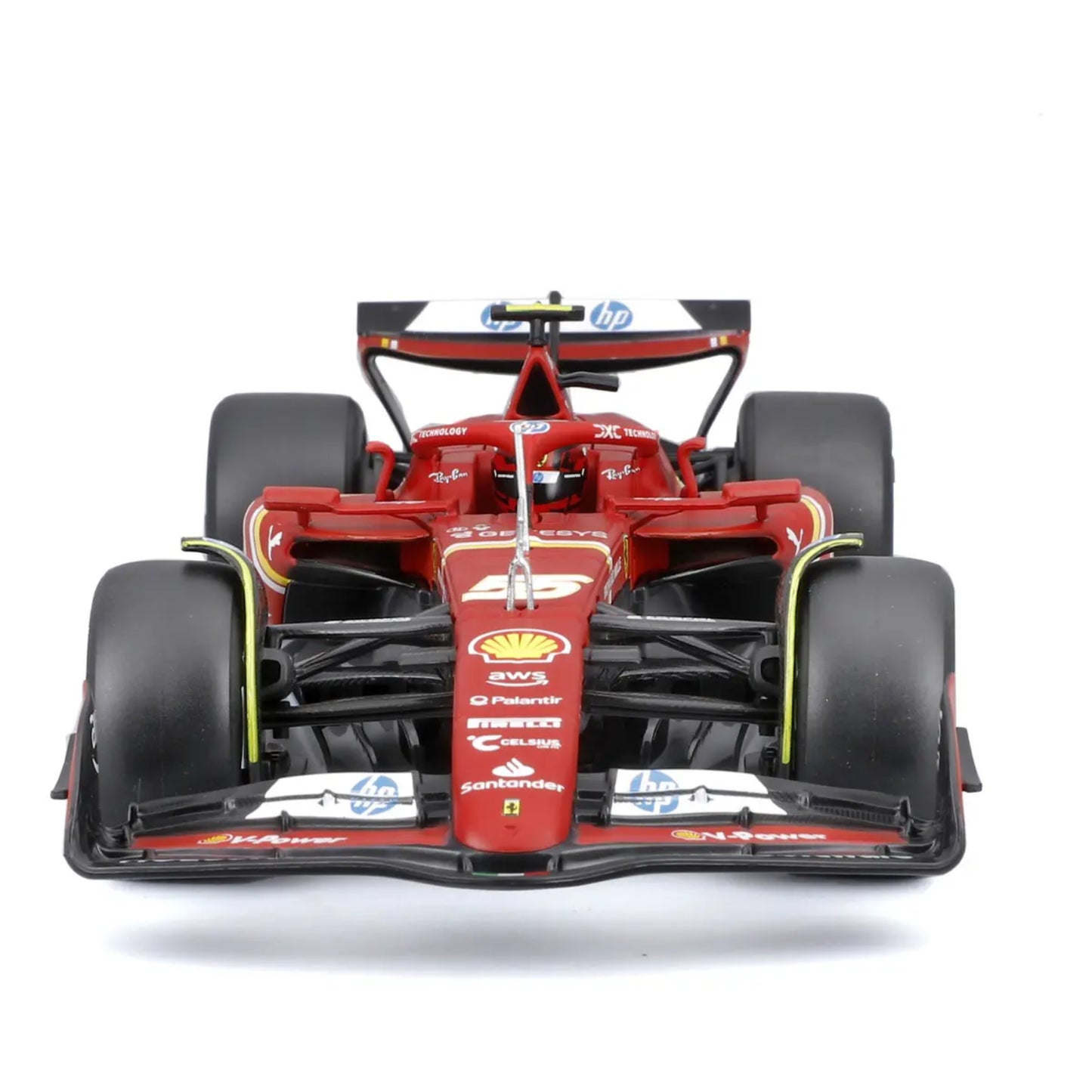 Carro Ferrari rojo, vista frontal, modelo a escala detallado