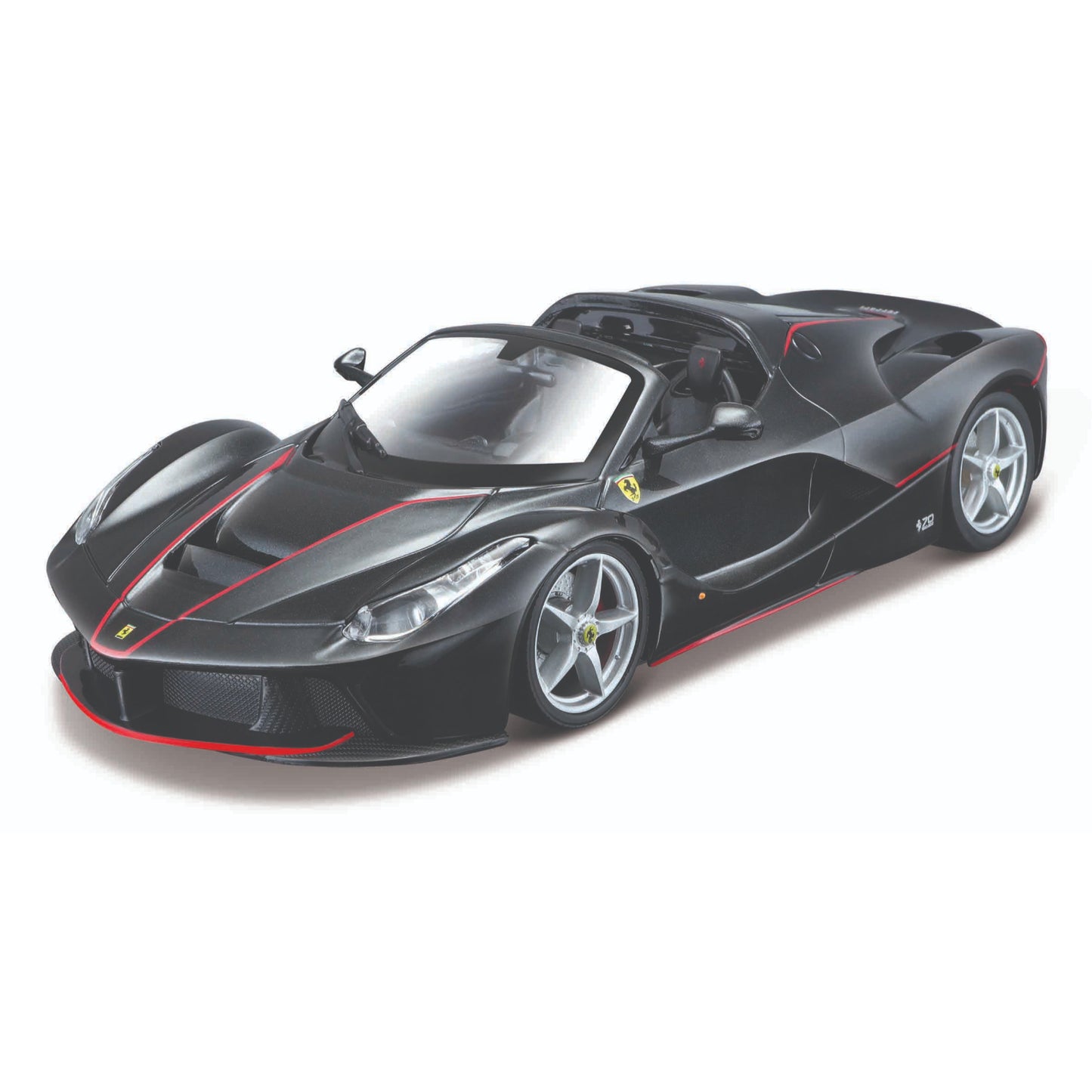 Carro a escala Ferrari LaFerrari en negro con detalles rojos, vista lateral