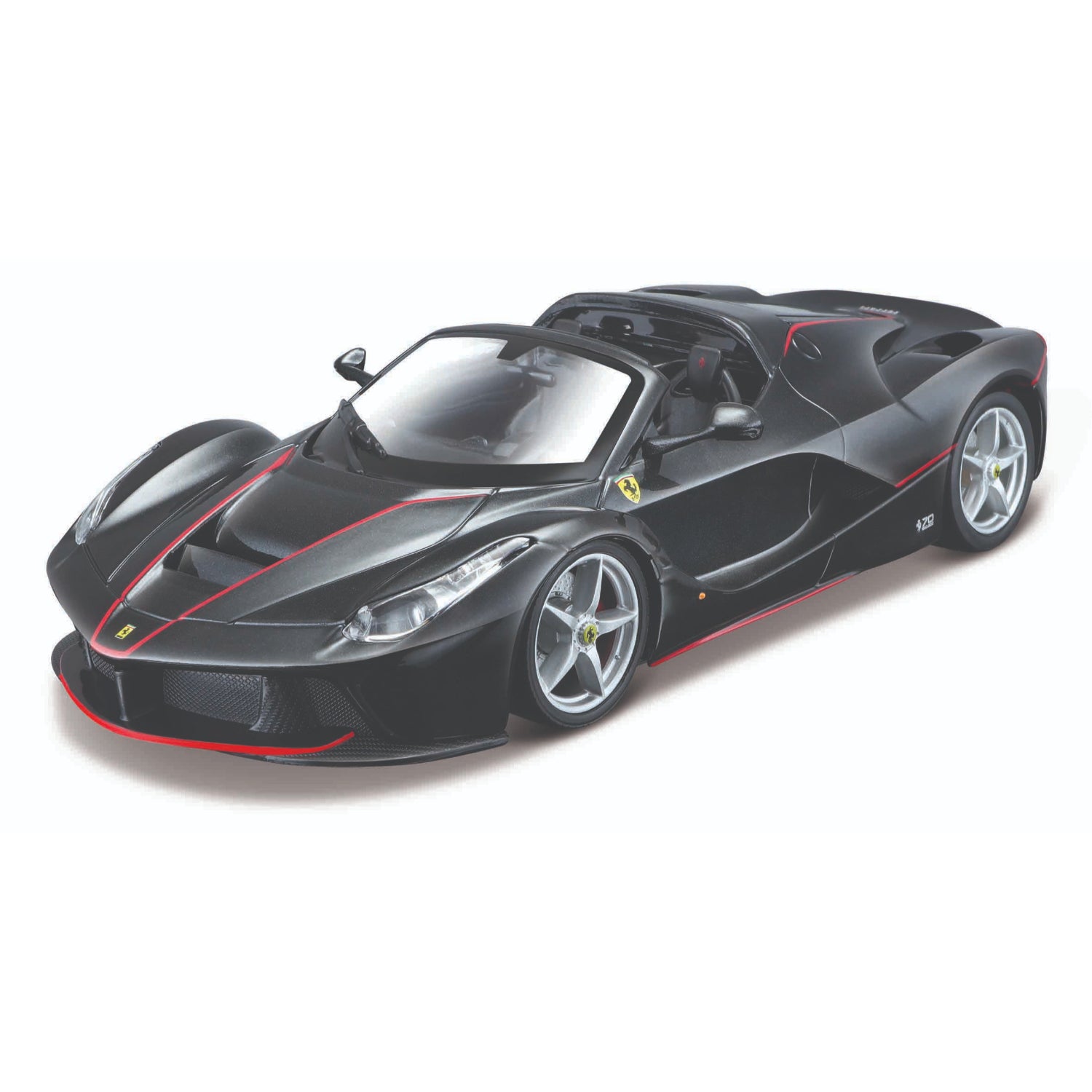 Carro a escala Ferrari LaFerrari en negro con detalles rojos, vista lateral