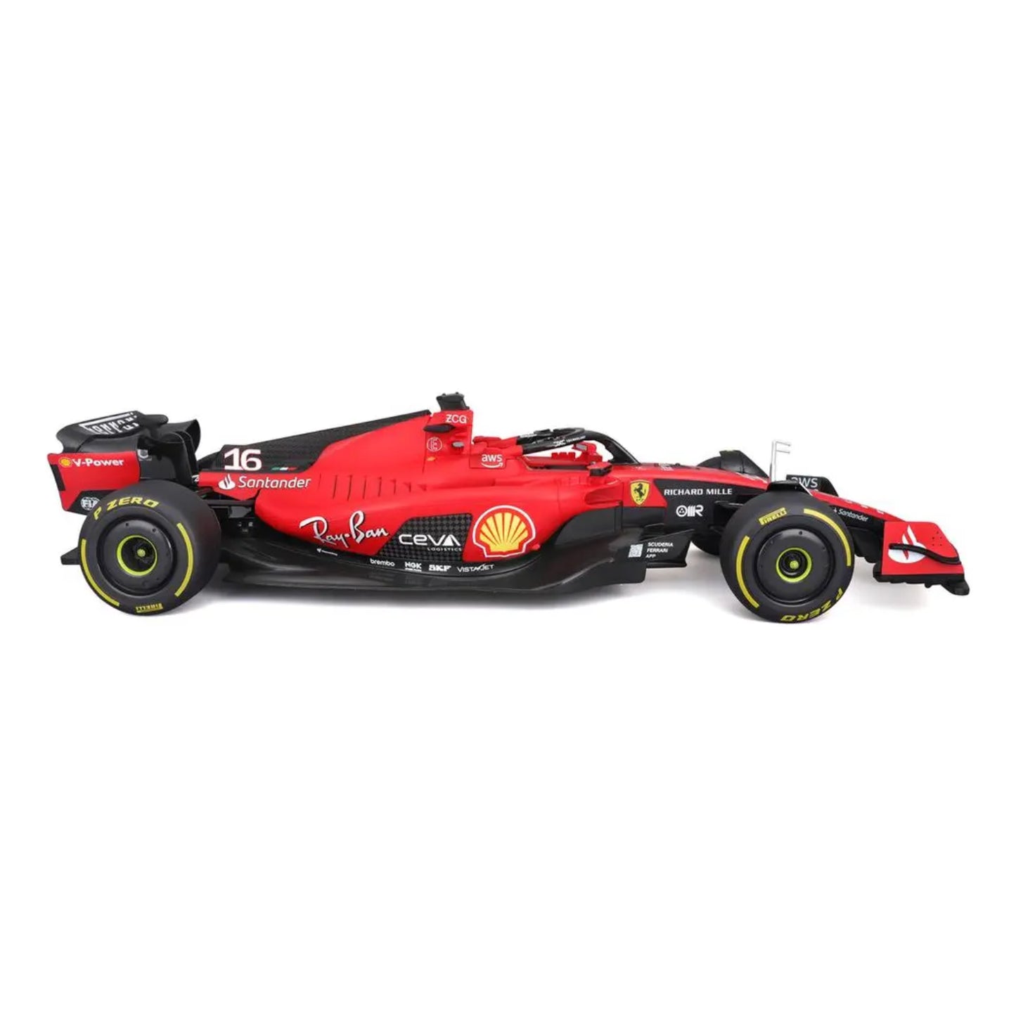 Ferrari rojo modelo de carrera, vista lateral, detalle del vehículo