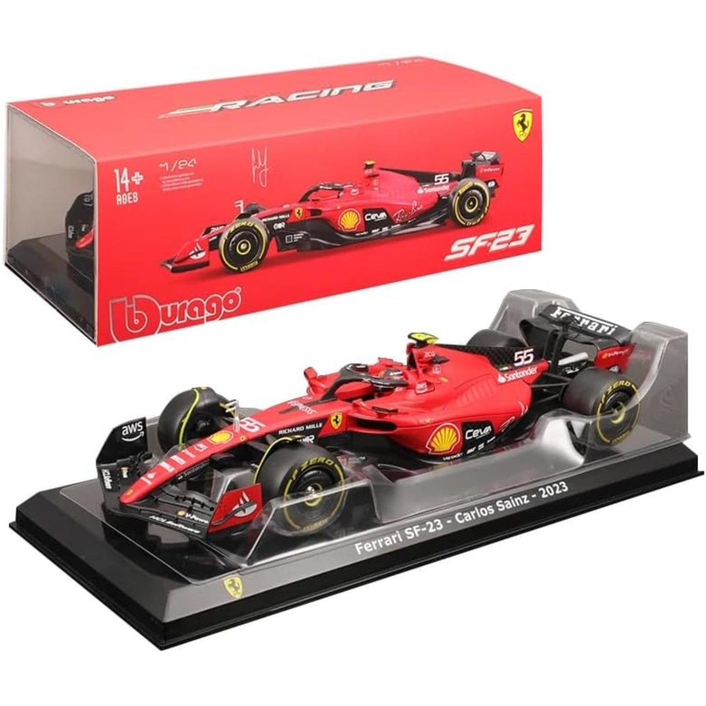 Maisto Ferrari SF-23 rojo modelo a escala 1:24 con caja de presentación