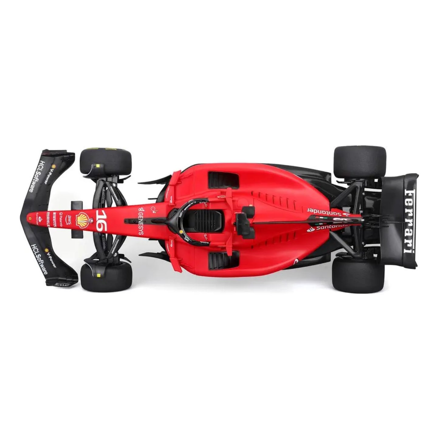 Ferrari rojo modelo de carro de carrera, vista superior, detalle del diseño