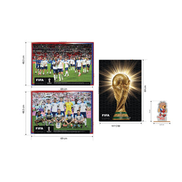 Figura coleccionable de la Copa Mundial en presentación de equipo y trofeo