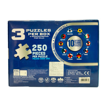 Rompecabezas de fútbol hoy, caja con 3 puzzles de 250 piezas cada uno