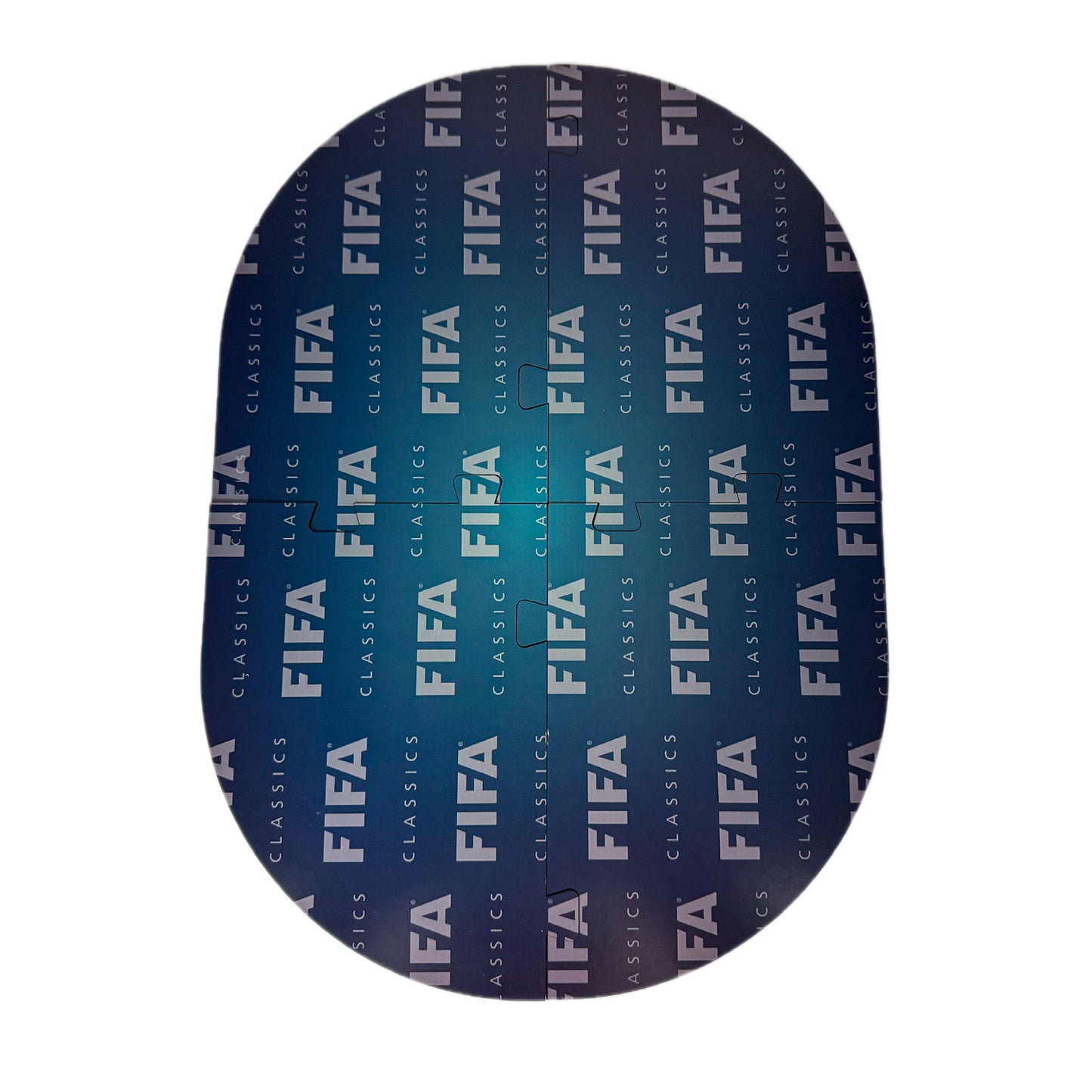 juego de mesa ovalado con diseño FIFA, color azul oscuro, vista frontal