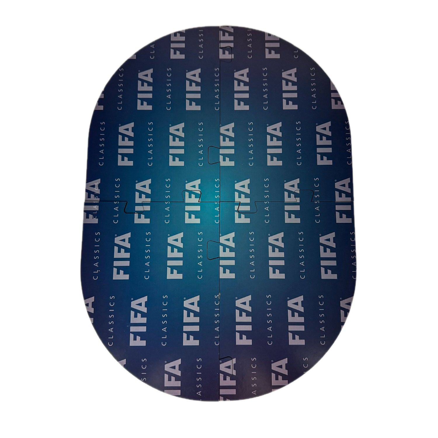 juego de mesa ovalado con diseño FIFA, color azul oscuro, vista frontal