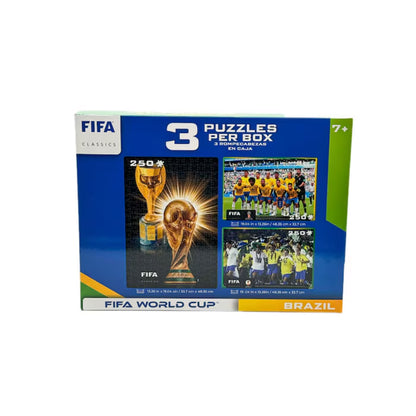 Juego de 3 rompecabezas FIFA Brasil, con trofeo y escenas del mundial