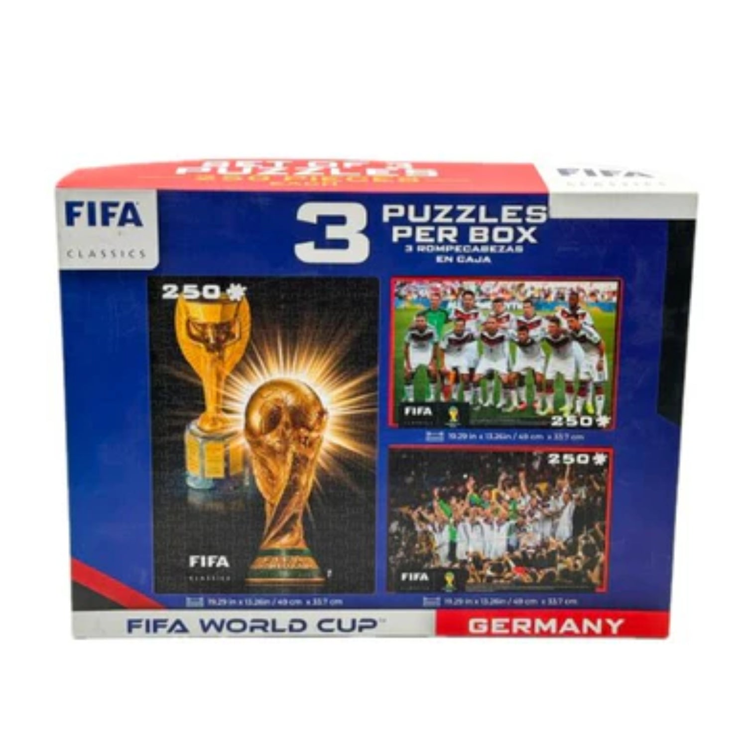 Caja de rompecabezas FIFA Mundial 250 piezas, con imágenes de trofeo y selecciones