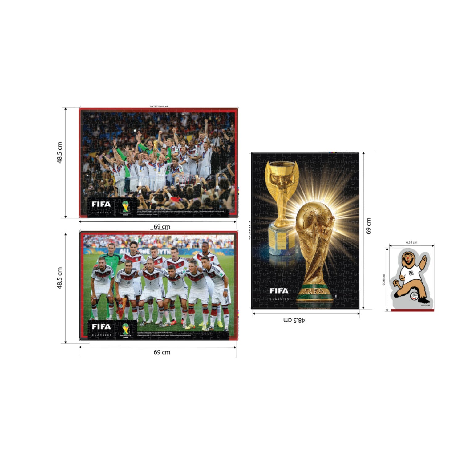Rompecabezas del Mundial de FIFA con imágenes de trofeo y celebración