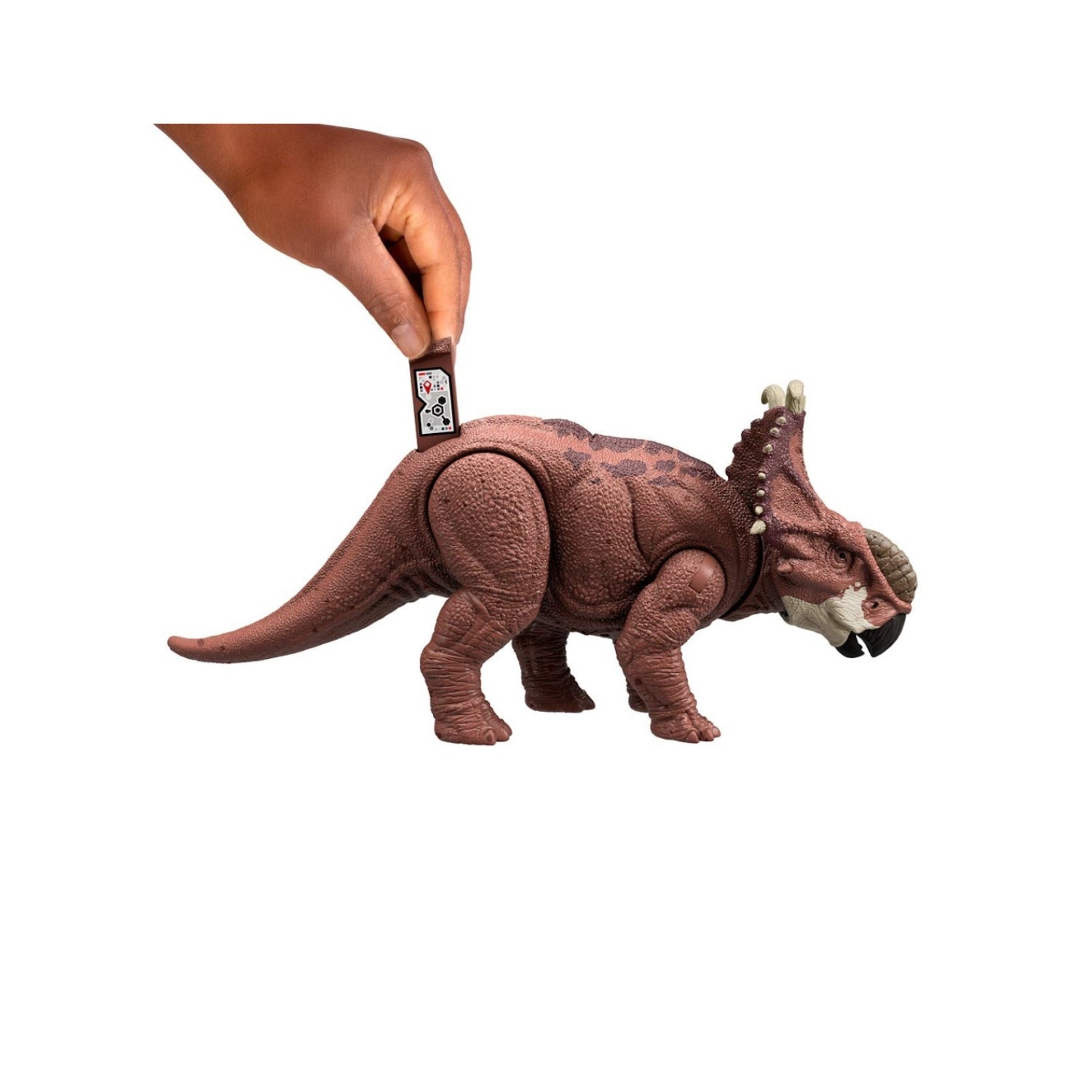 Figura de dinosaurio rojo con control remoto, vista lateral, juguete interactivo