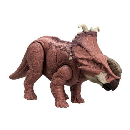 Figura de dinosaurio Triceratops en color marrón con detalles realistas y texturizados