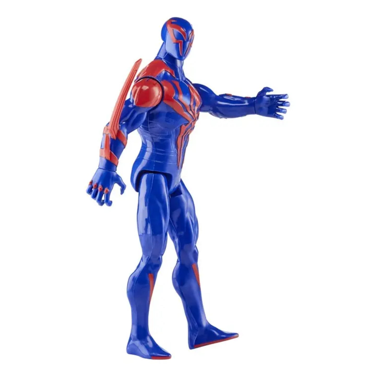 Figura Spiderman azul y roja de Hasbro, vista lateral con brazo extendido