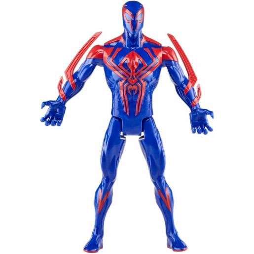 figura Spiderman azul y roja, vista frontal, juguete de colección